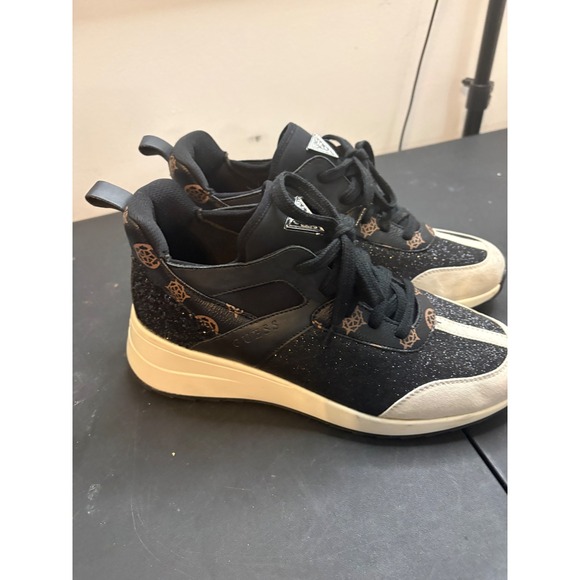 Guess Shoes - GUESS Lirah Black Glitter Logo Platform Sneakers Womens 10M GWLIRAH Trainer